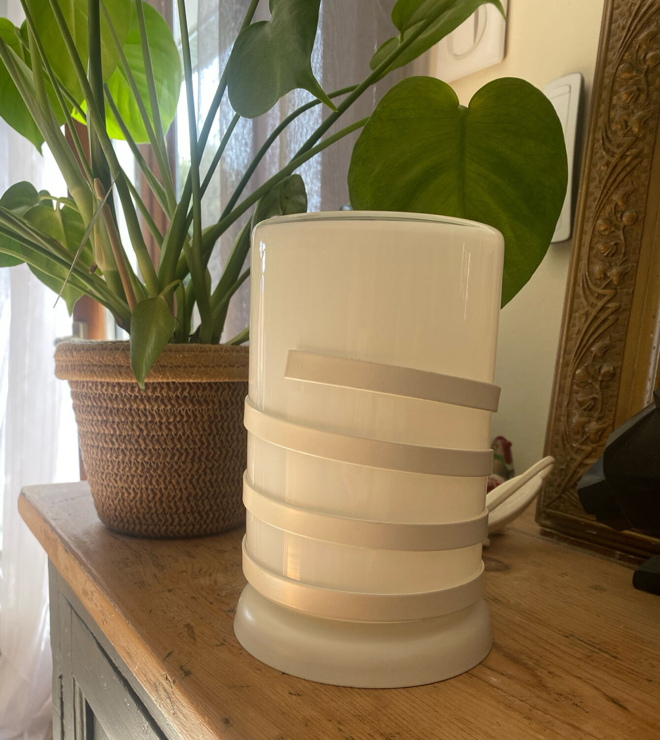 Vintage glass and metal lamp