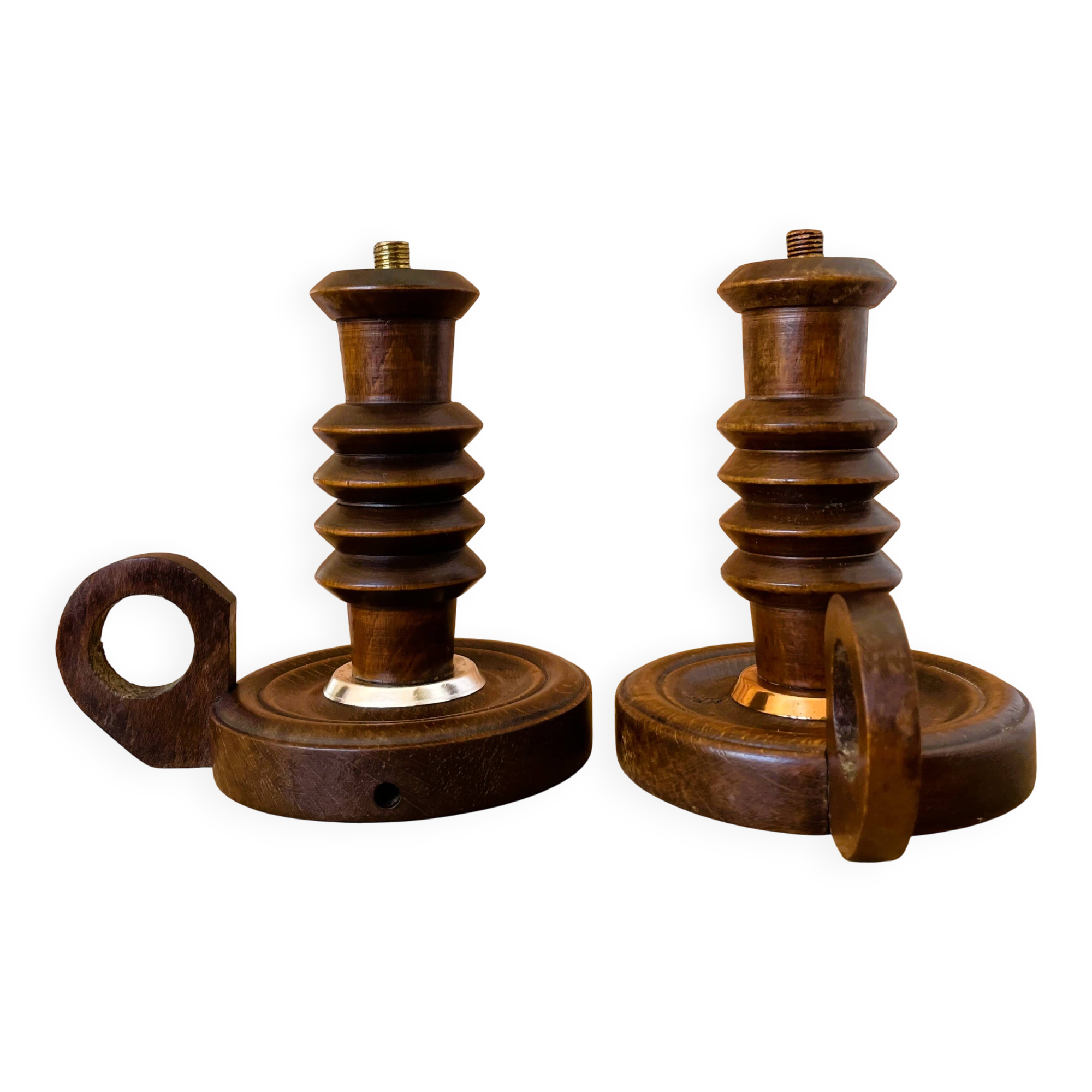 Pair wooden table lamps with handles