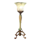 Art Nouveau bronze chalice lamp with antique tulip and painted water green glass