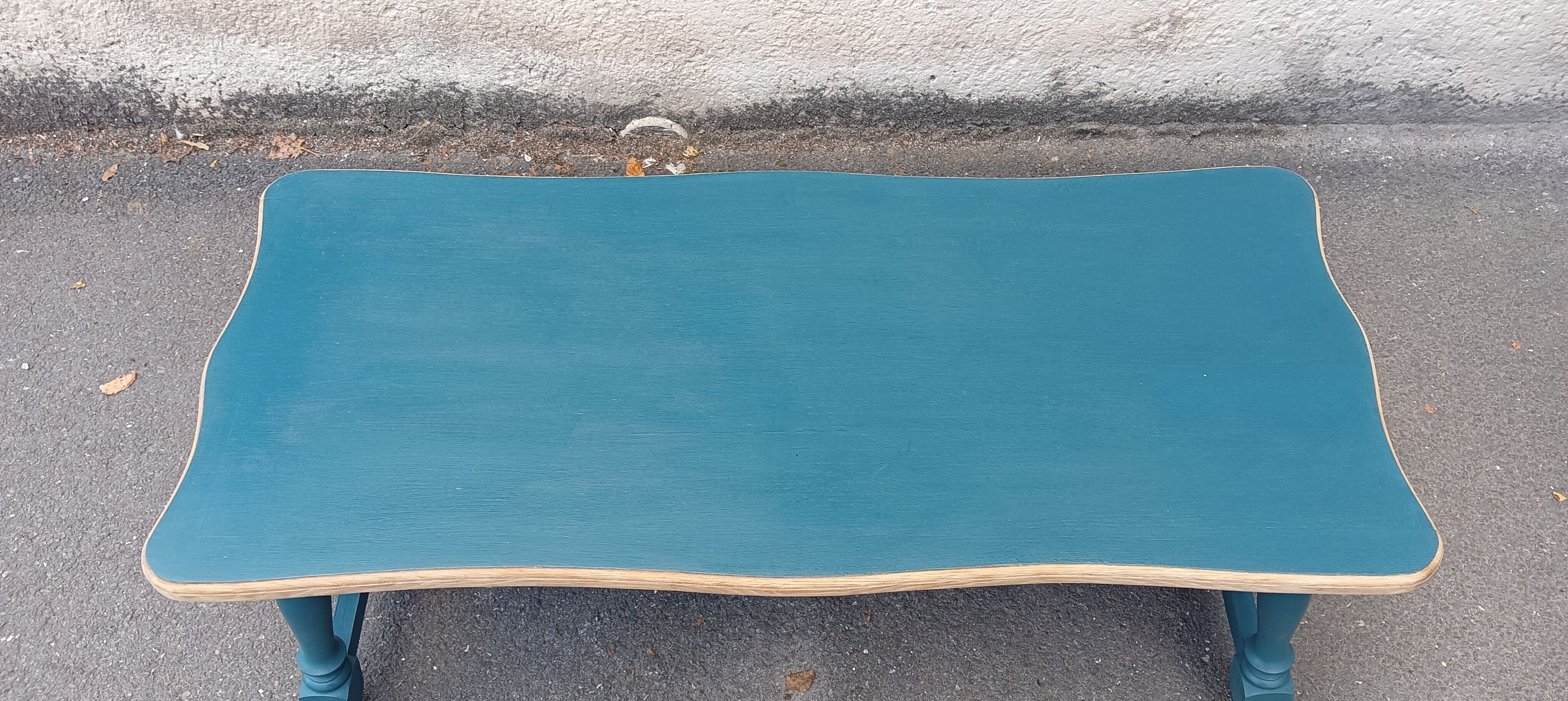 Wood and blue coffee table