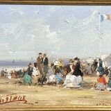 Francis CRISTS, Lively Beach, Oil On Canvas