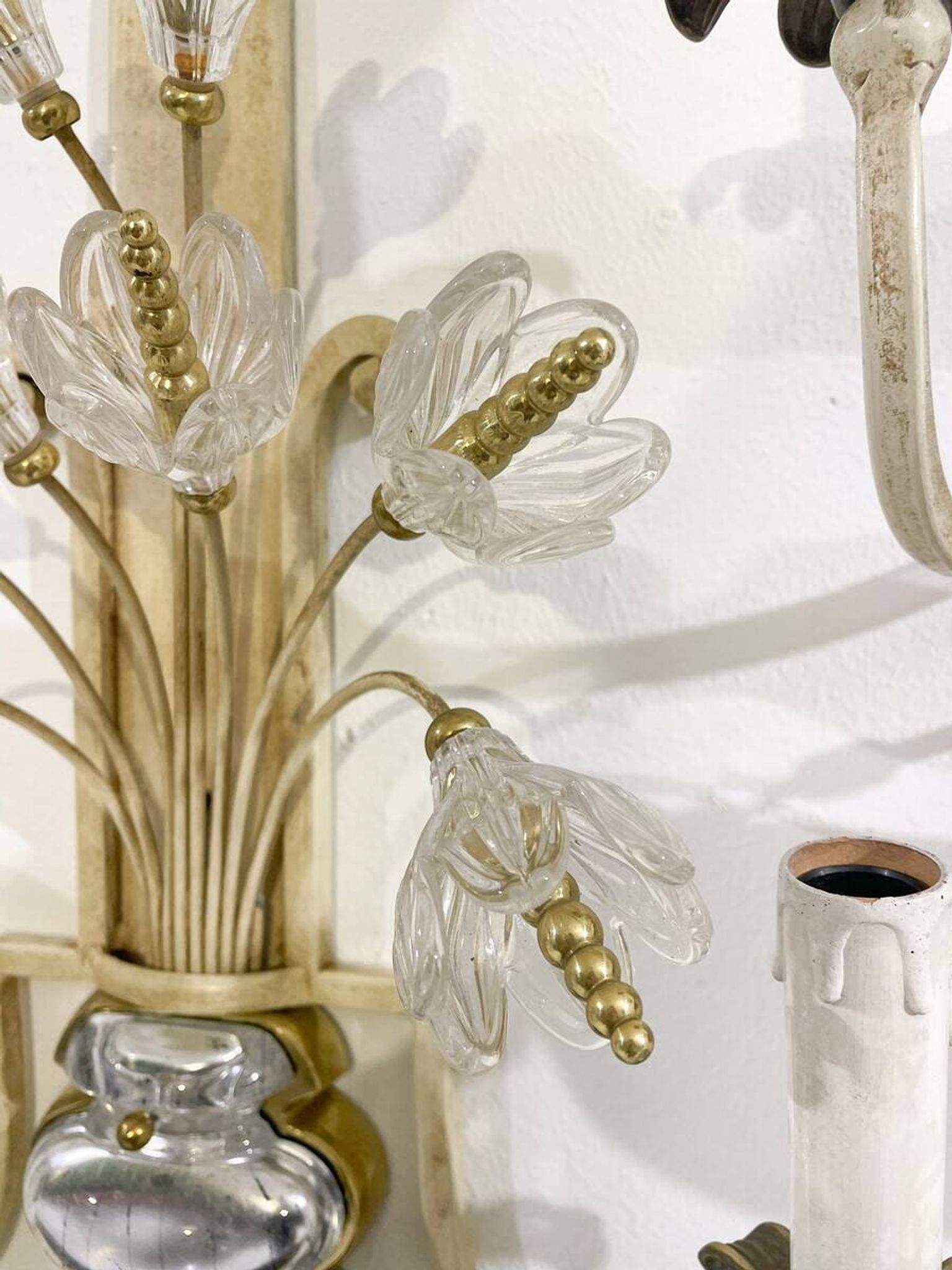 Pair of Silver Wrought Iron And Glass Wall Lights by Banci, Italy, 1940s