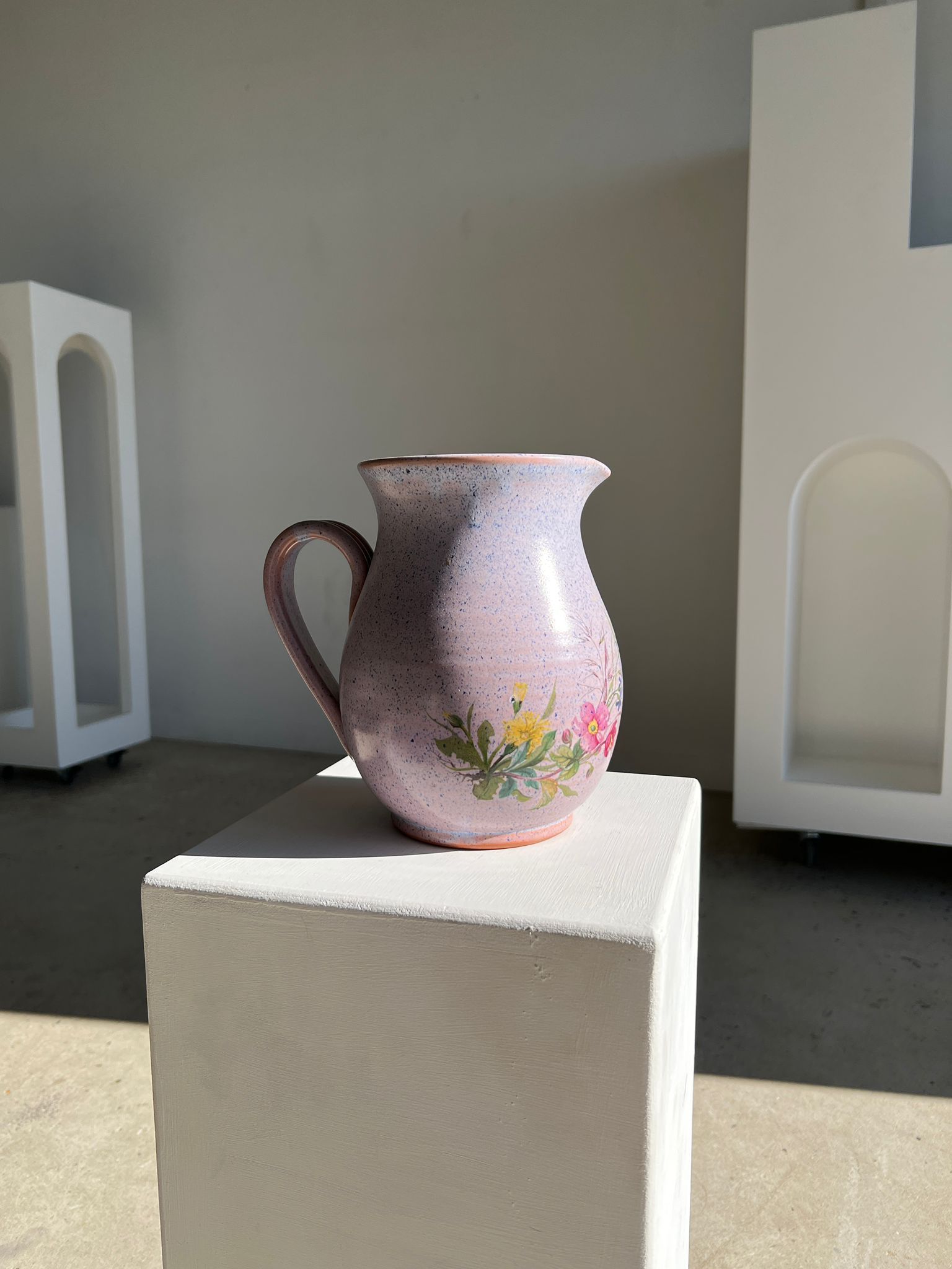 Vintage purple carafe with field flower patterns H:20cm