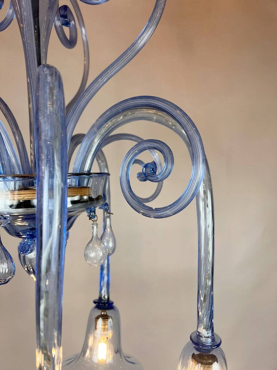 Five-Arm Murano Glass Chandelier With Scrollwork, 20th Century