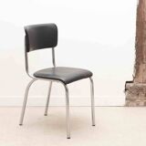 Chaise vintage tubax skaï noir et chrome