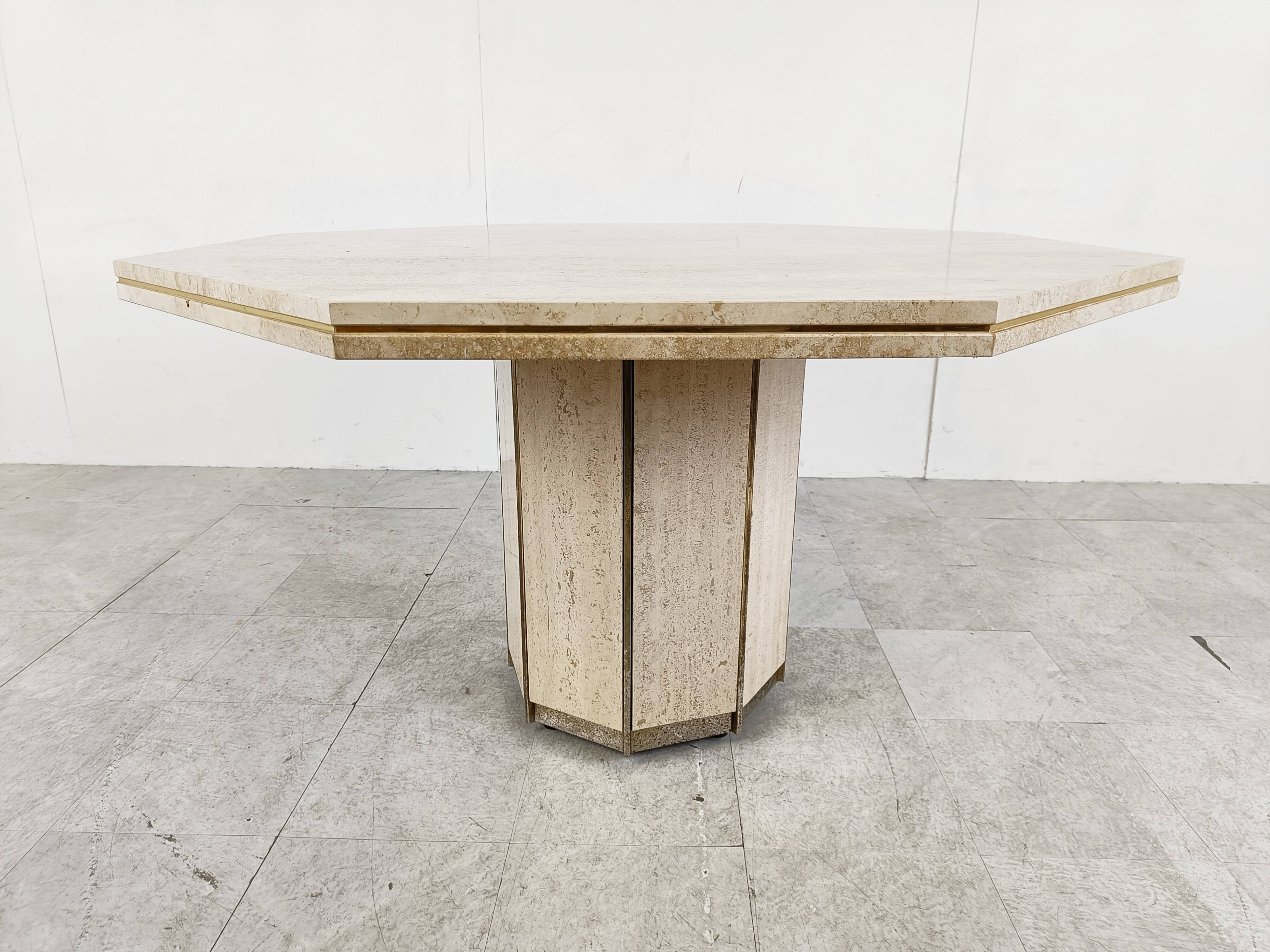 Travertine and Brass dining table, 1970s