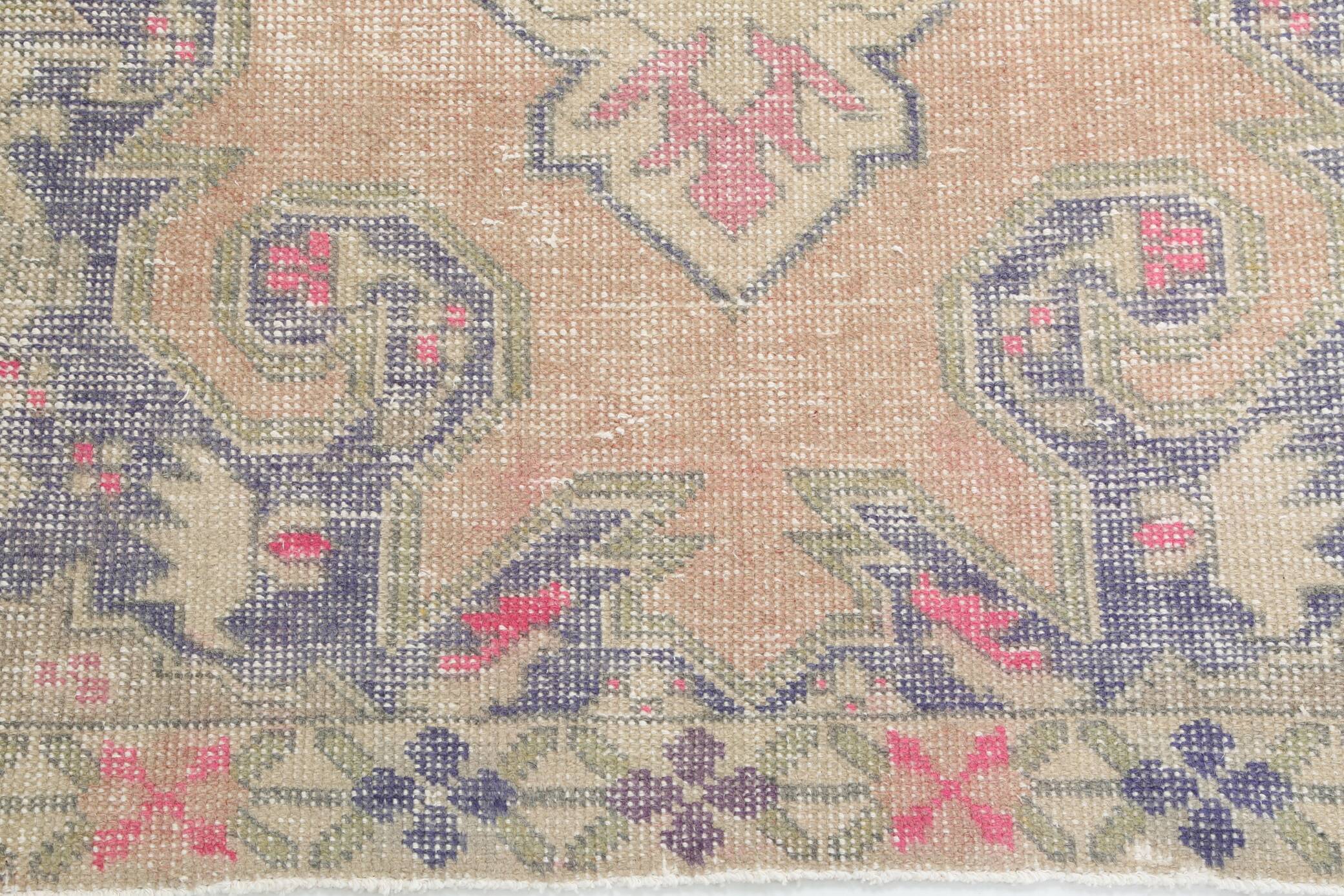 Turkish Cream Pink Oriental Vintage Rug, 121x208Cm