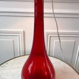 Large red Murano style Italian blown glass lamp and seventies lampshade from the 70s