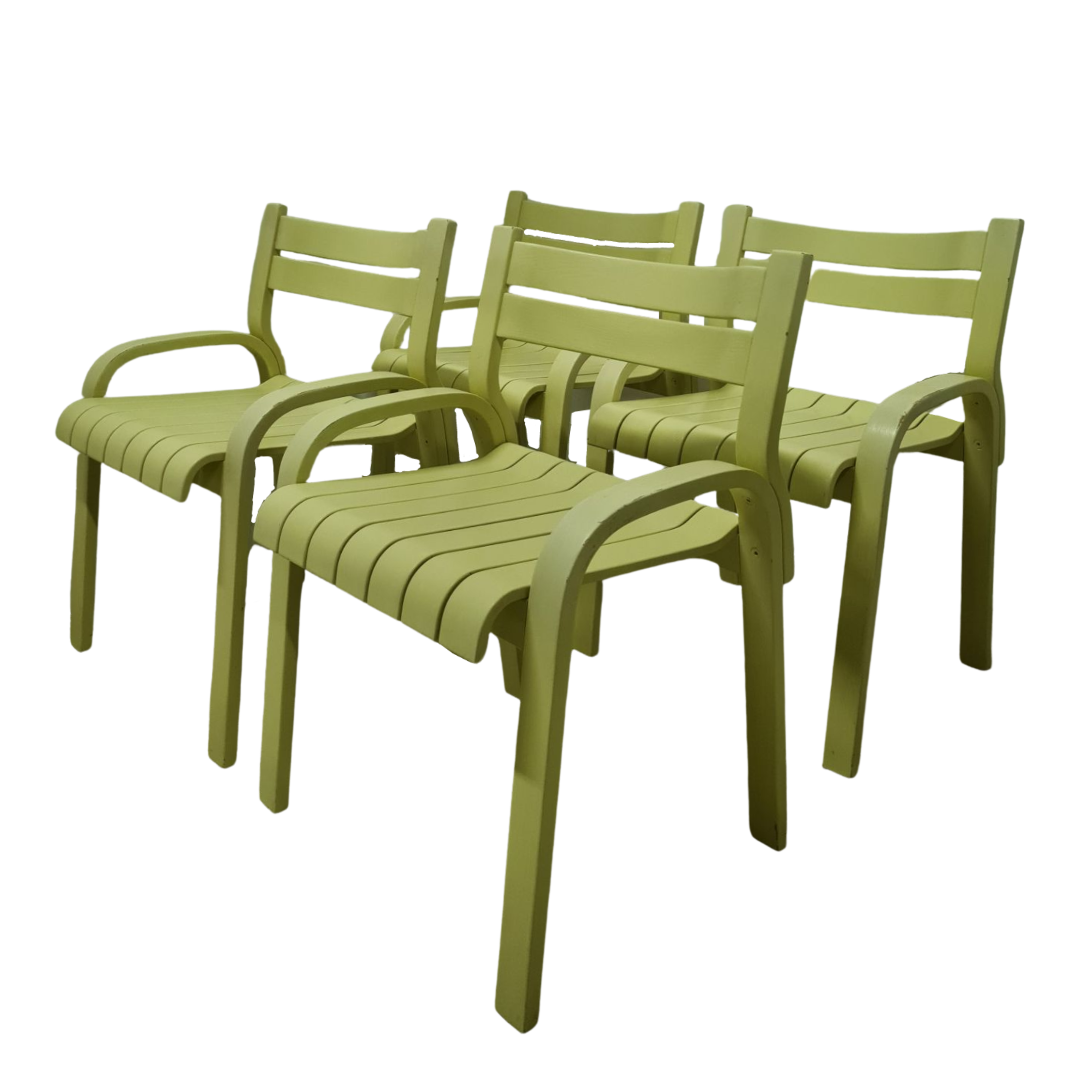 Ensemble de 4 chaises de salle à manger en contreplaqué courbé, années 1960
