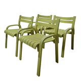 Ensemble de 4 chaises de salle à manger en contreplaqué courbé, années 1960