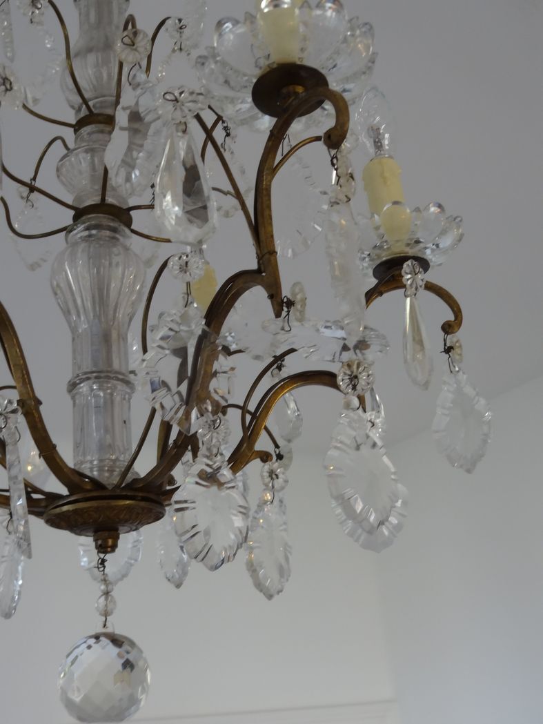 Bronze and crystal chandelier with six arms of light