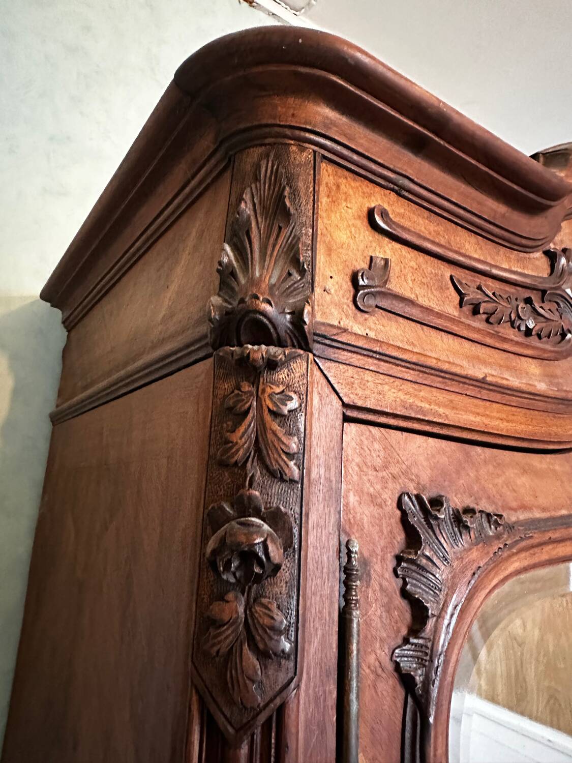 Carved walnut wardrobe – late 19th century Louis XV style