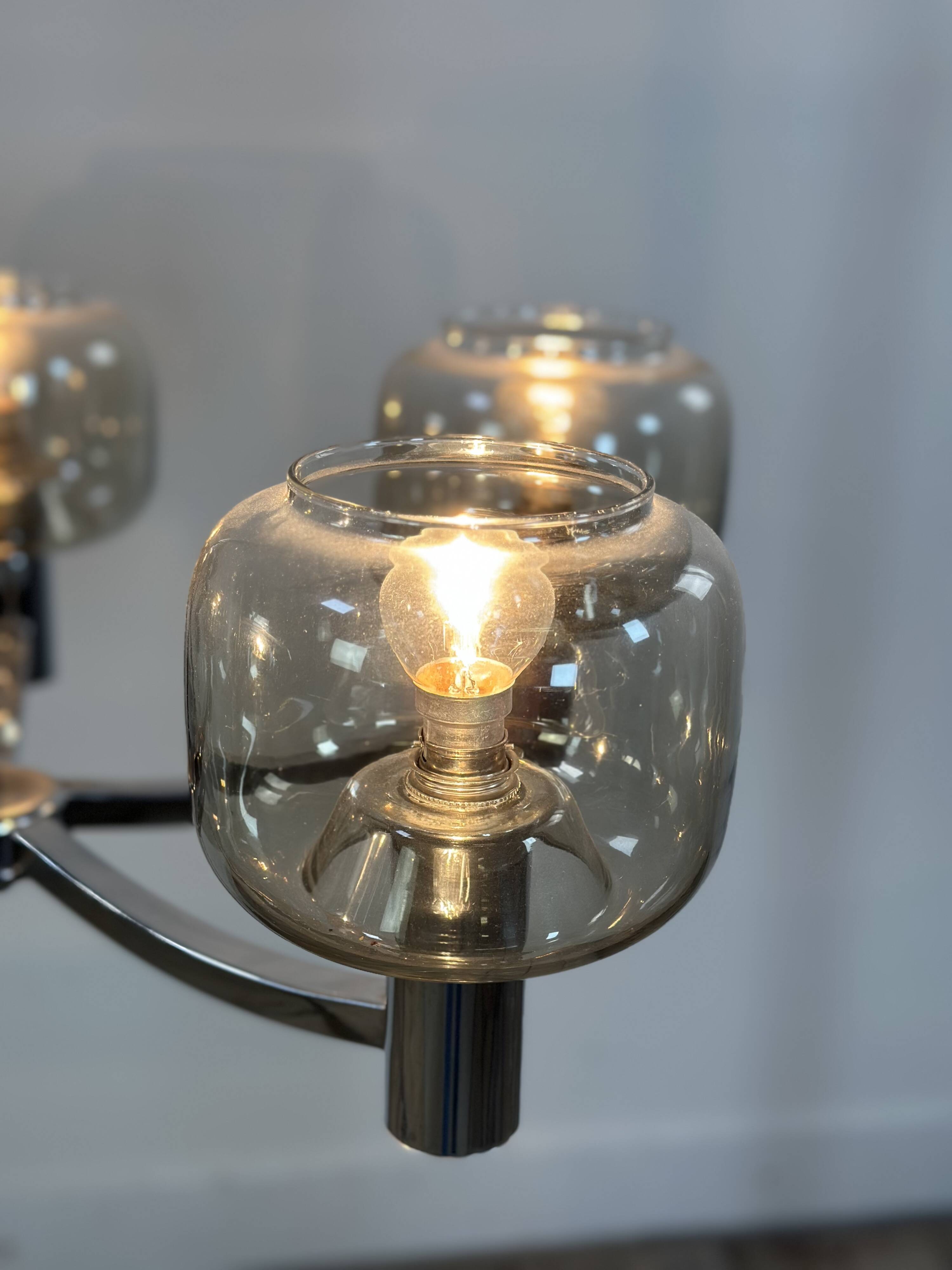 Vintage 70's chrome metal chandelier by Gaetano Sciolari