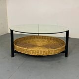 Table basse en verre, acier et rotin de style danois moderniste du milieu du siècle, 19