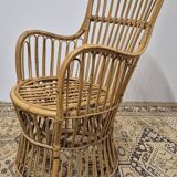 Fauteuil en Rotin Bambou vintage 1950s design -H85cm
