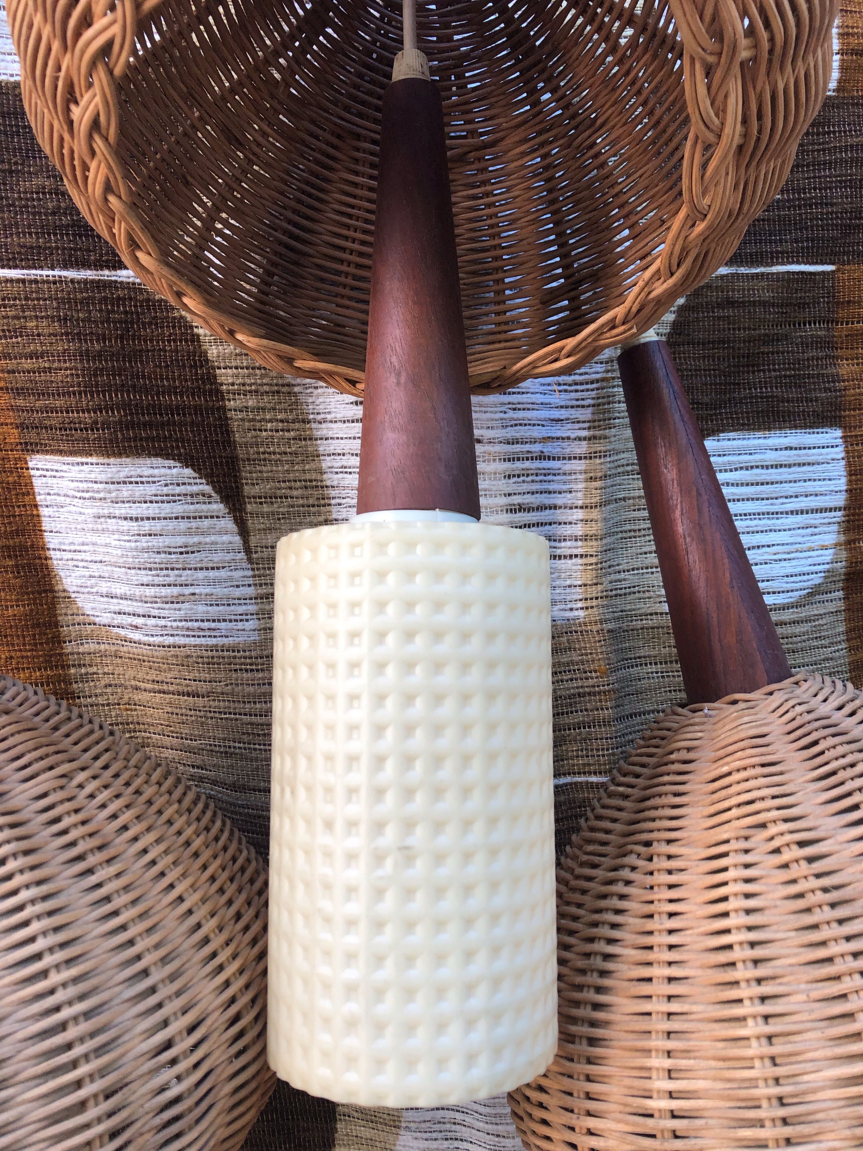Suspension 3 arms rattan and teak vintage 60s