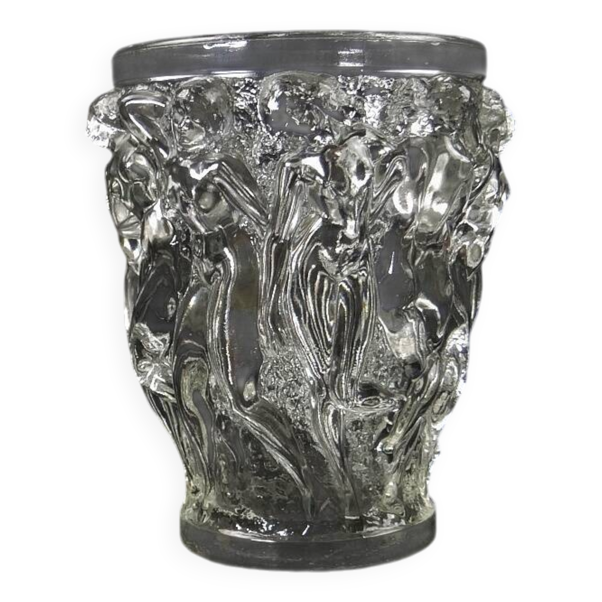 Unsigned Lalique Bacchantes vase in clear crystal, mid-20th century