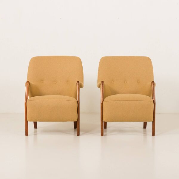 2 fauteuils scandinaves en teck et laine, années 1960