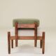 Set two footrest in vintage style, boucle upholstery, wooden pouffe