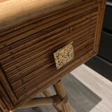 Hairdresser, vintage rattan desk, in the style of Audoux Minet.