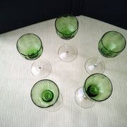 5 blown glass liqueur glasses
