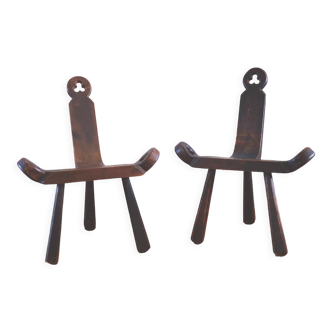 Pair of brutalist chairs tripod feet
