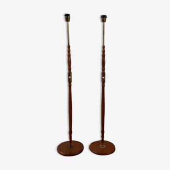 Pair of Swedish Mid-Century Brass and Teak Floor Lamps