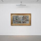 Dipinto a Olio di Francesco Tammaro Scena di Mercato Napoletana 80x130 cm