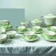 Vintage tea/coffee set in white, green and gold porcelain by SALINS, made in France
