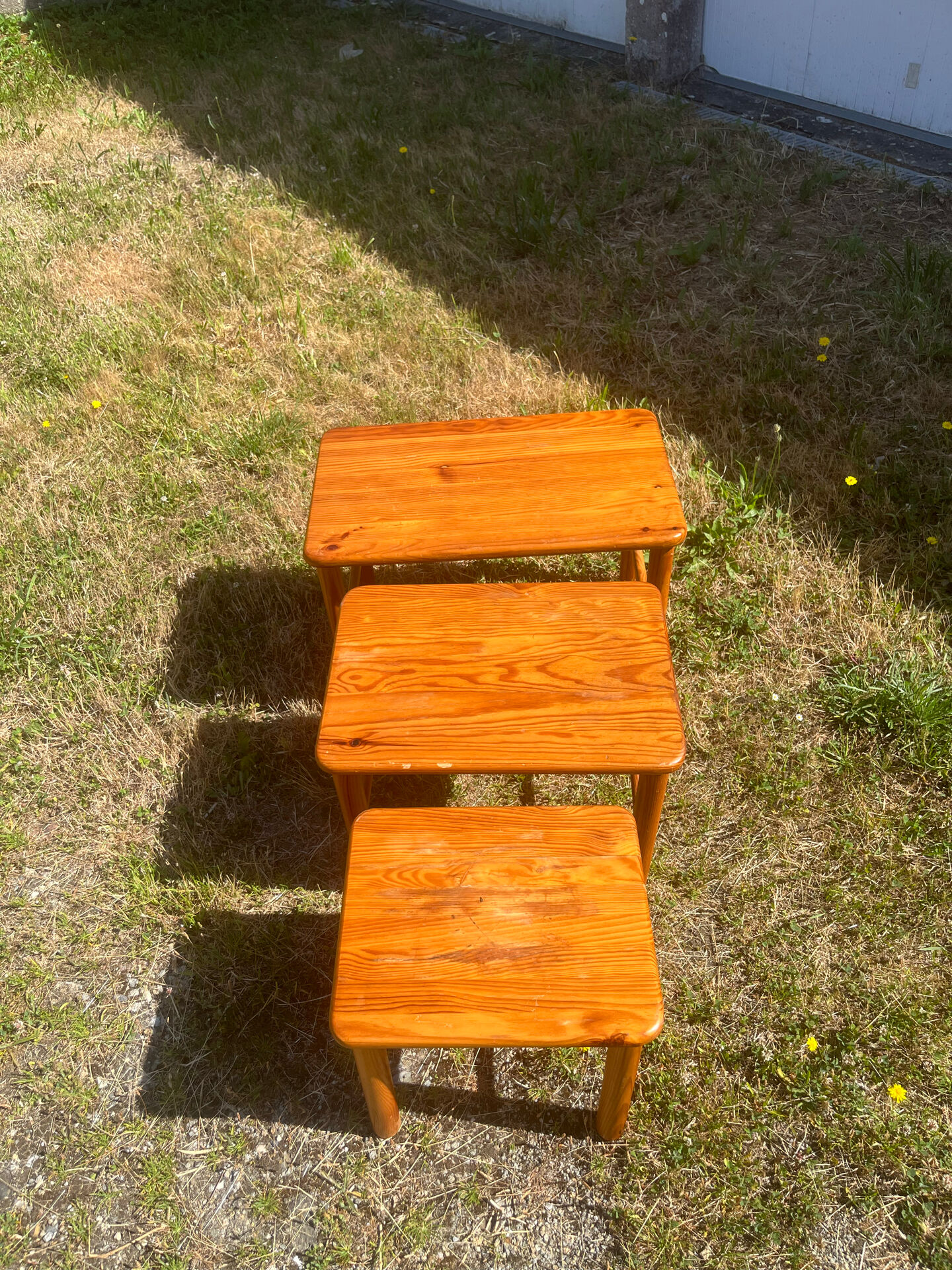 Vintage nesting table in chalet pine.