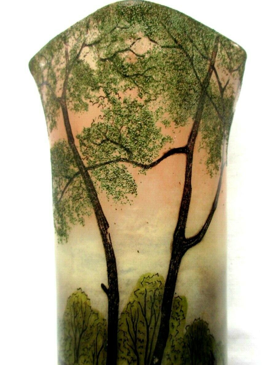enamelled glass vase LEGRAS Lakescape, trees, Napoleon III boats