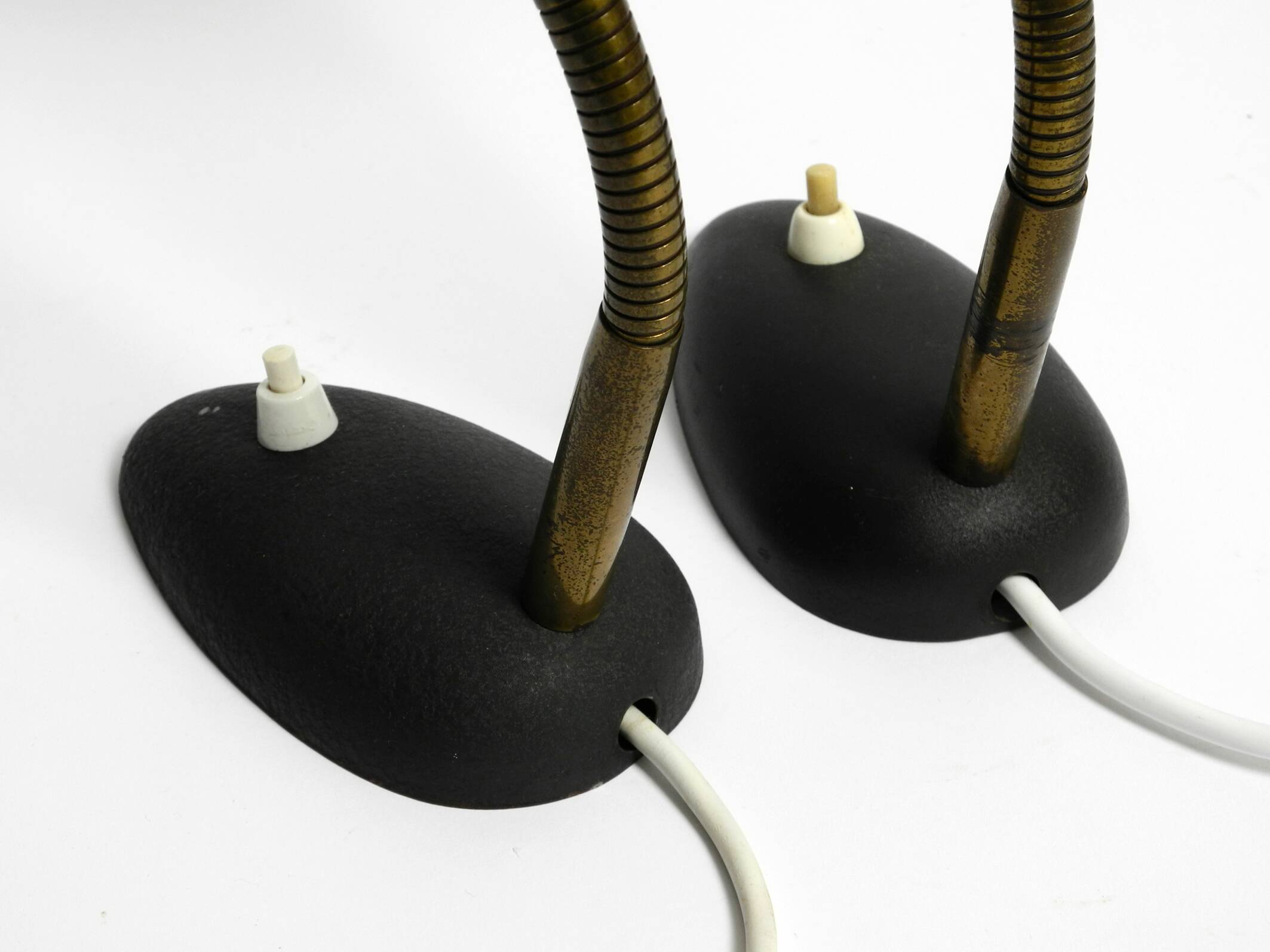 Pair of small 1950s metal table lamps with goosenecks by Gebrüder Cosack