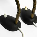 Pair of small 1950s metal table lamps with goosenecks by Gebrüder Cosack
