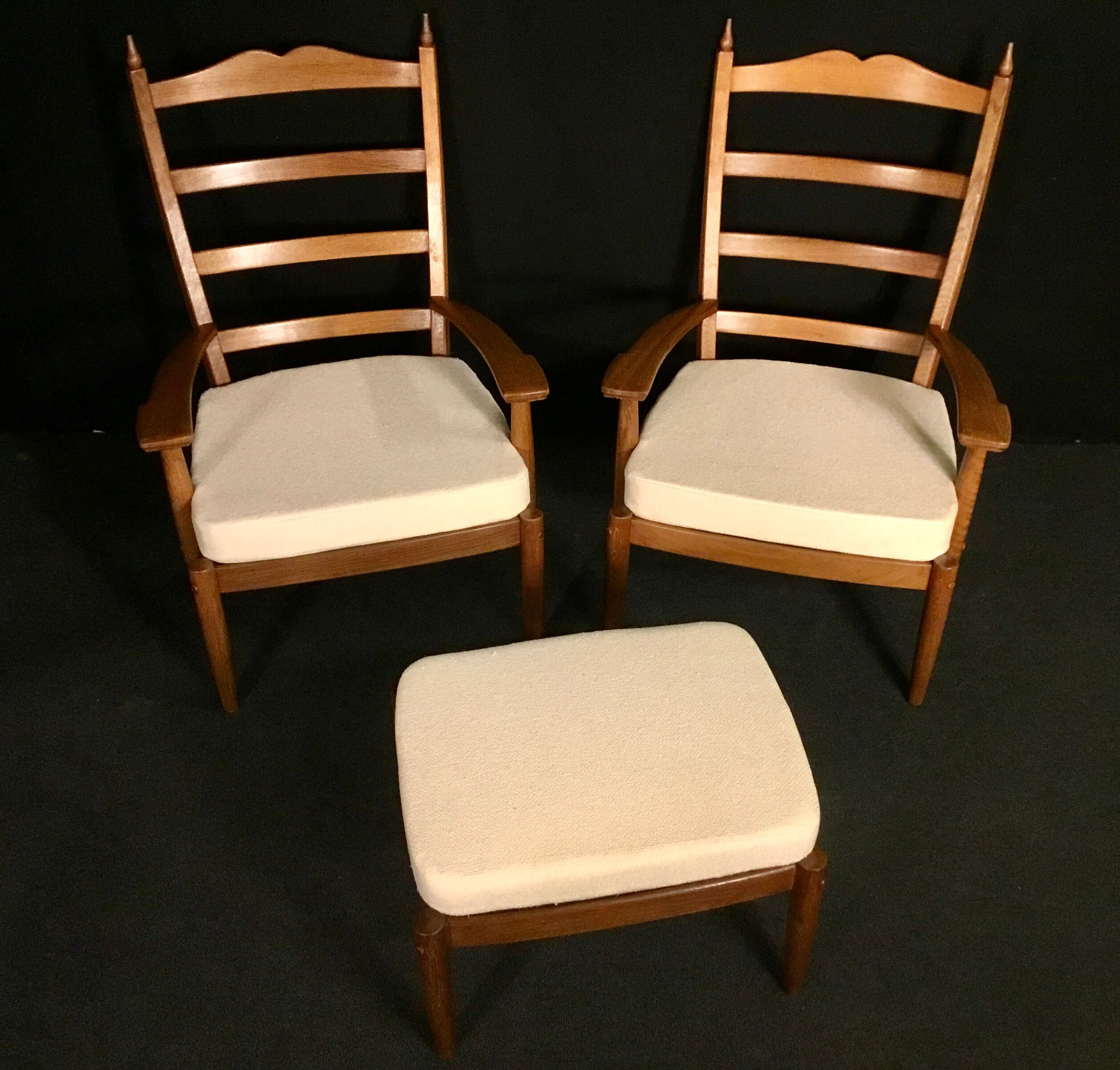 Pair of armchairs and foot rest 20th century