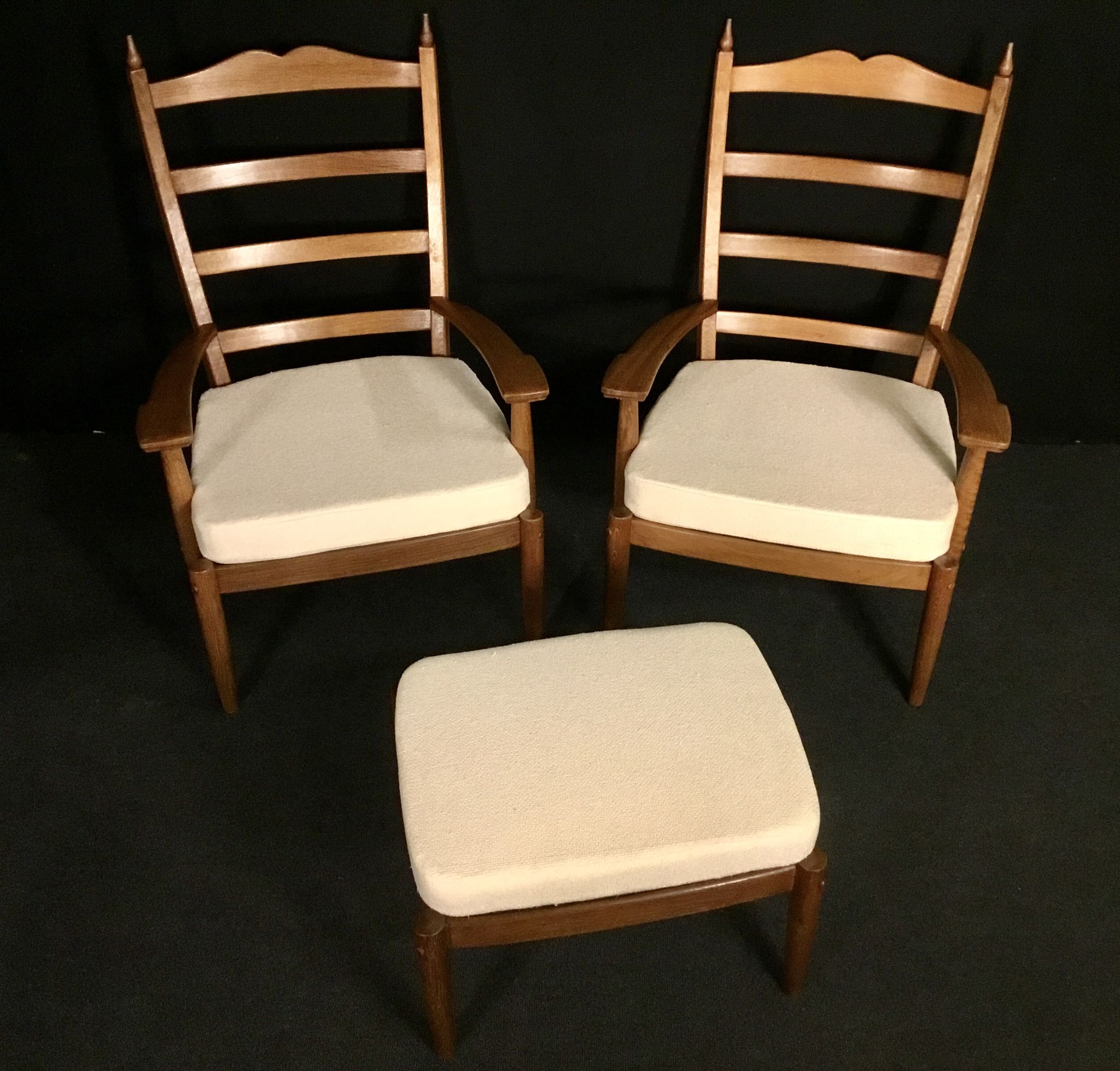 Pair of armchairs and foot rest 20th century