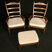 Pair of armchairs and foot rest 20th century