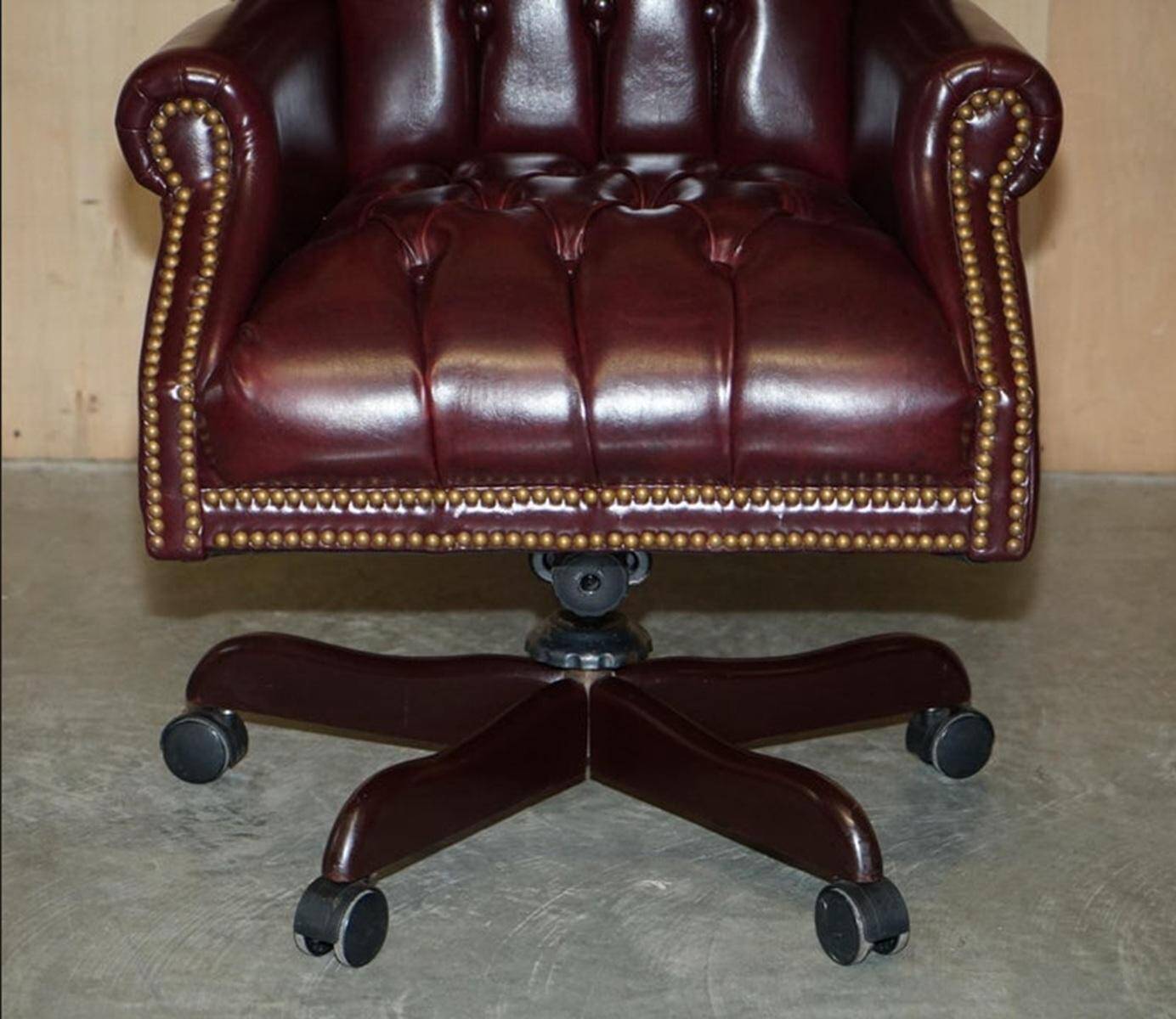 Fauteuil de bureau Chesterfield Wingback en cuir vintage
