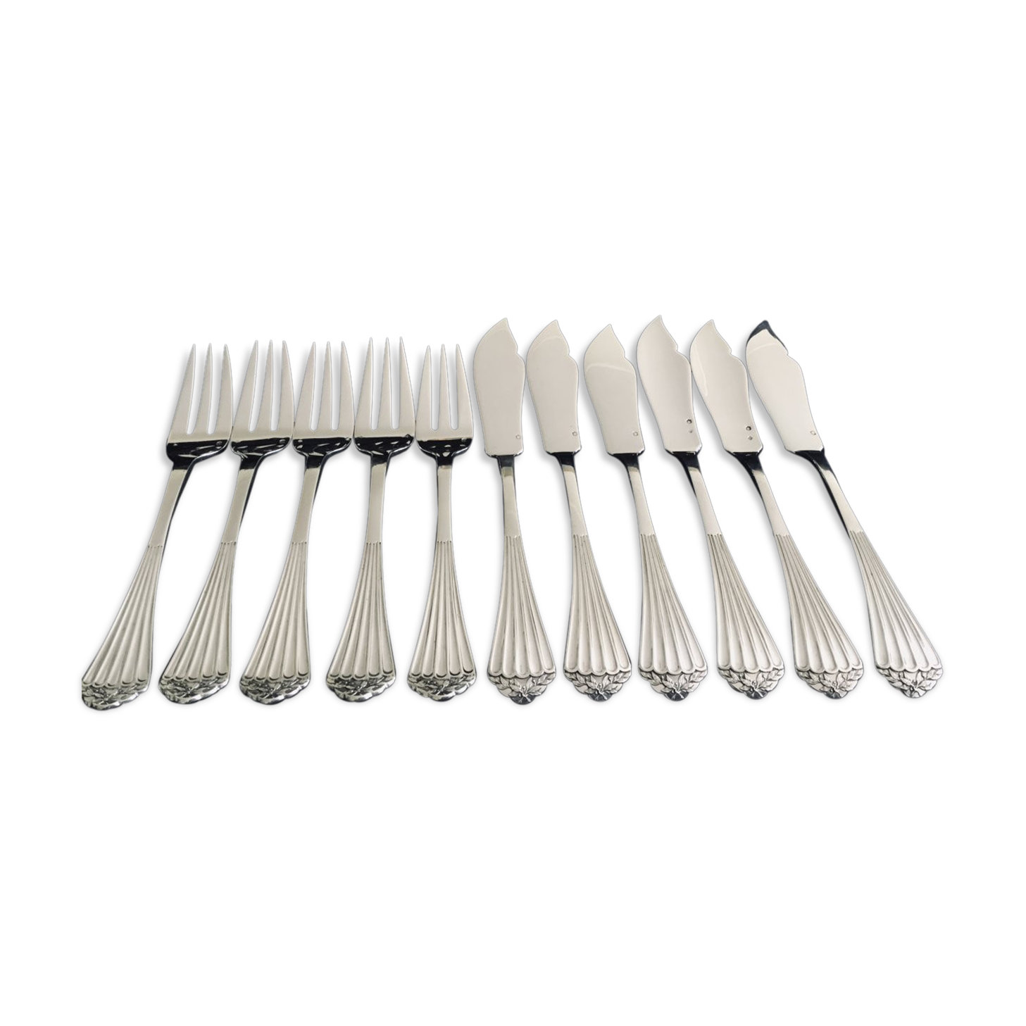Hénin Et Cie - 5 Forks And 6 Silver Fish Knives
