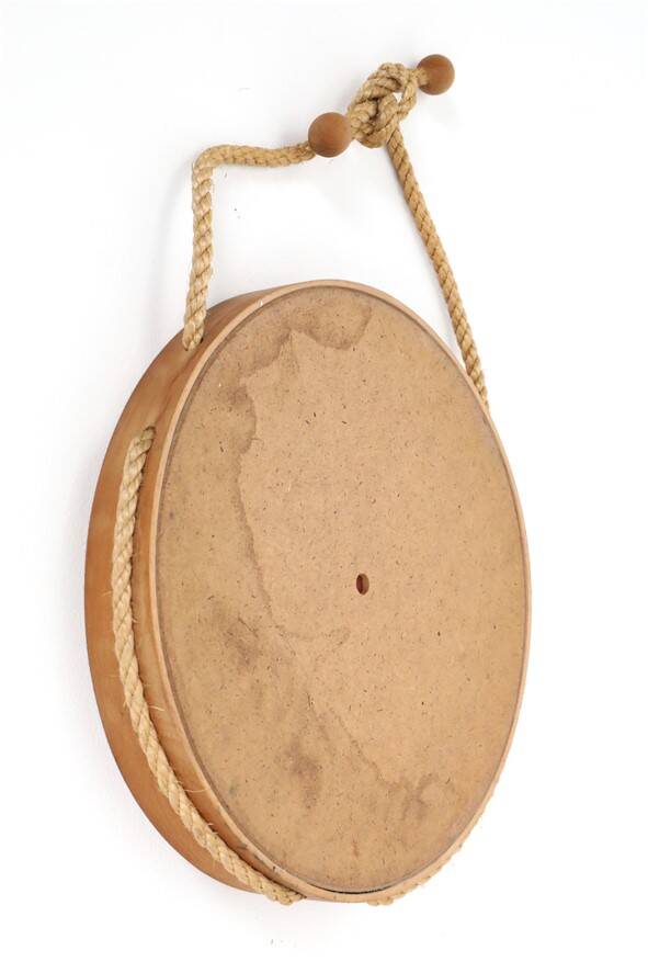 Round mid-century wall mirror / beech / sisal / Danish modern design / 1970s