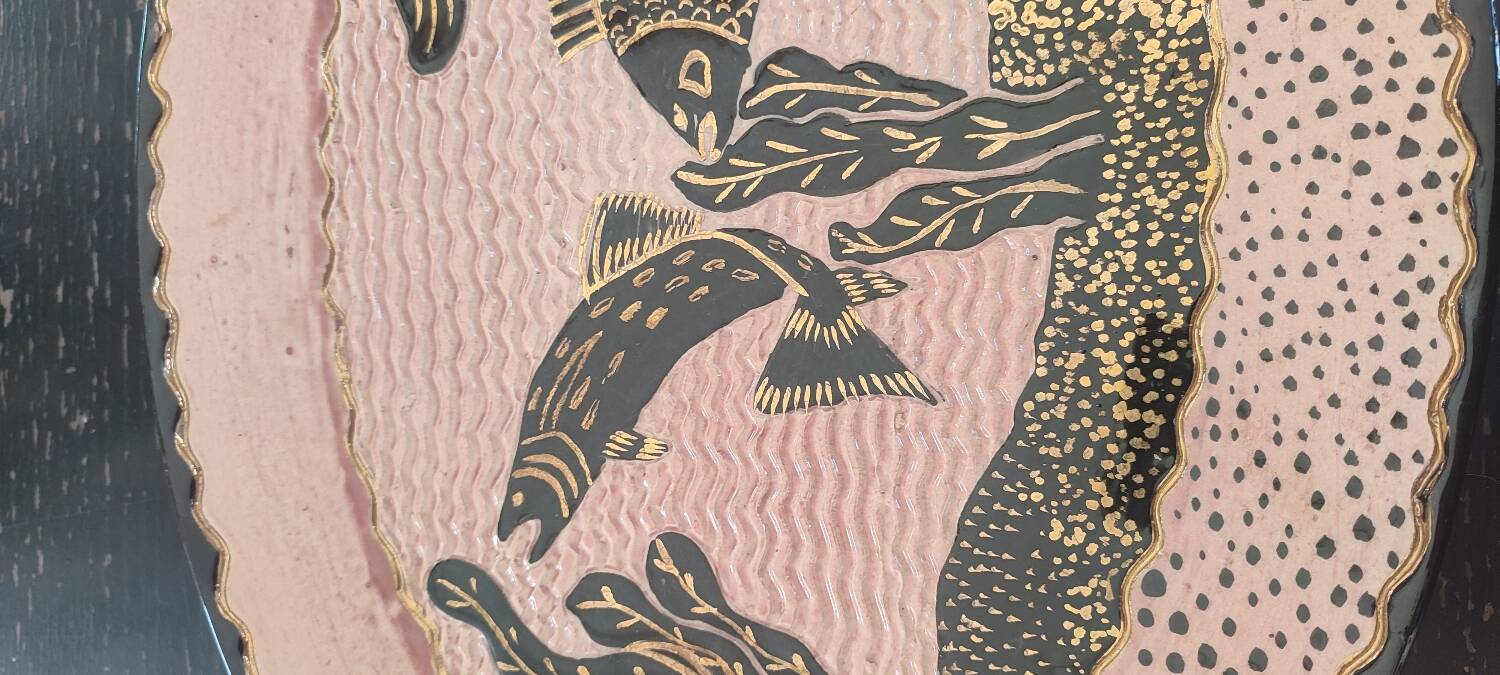 Large enamelled earthenware dish signed Tony Jaillet from the 1950s-60s.