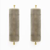 Pair of Art Deco Style Smoked Murano Glass and Brass Sconces