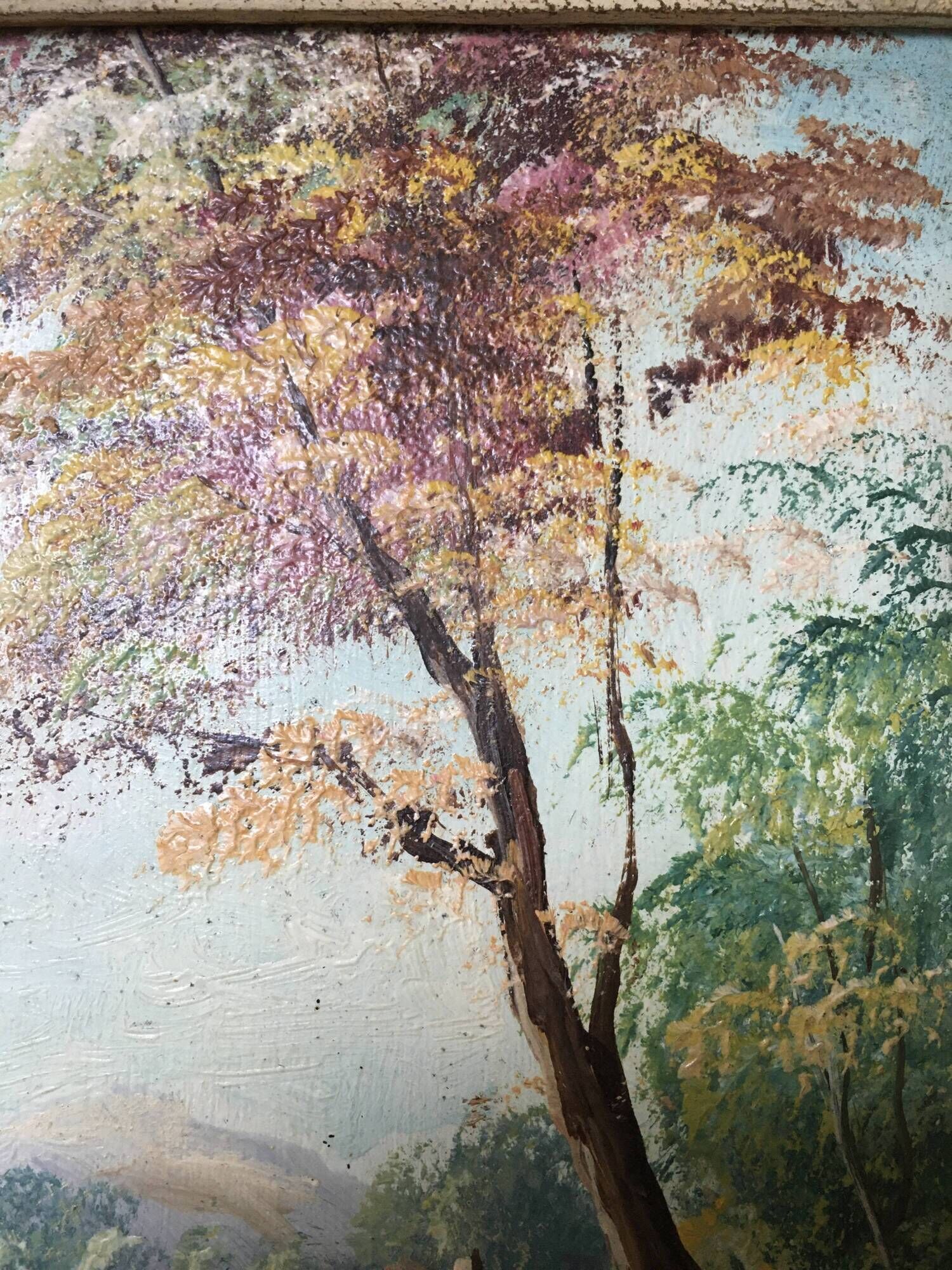 Painting Oil on Wood Bucolic Landscape Signed Louis Andrey