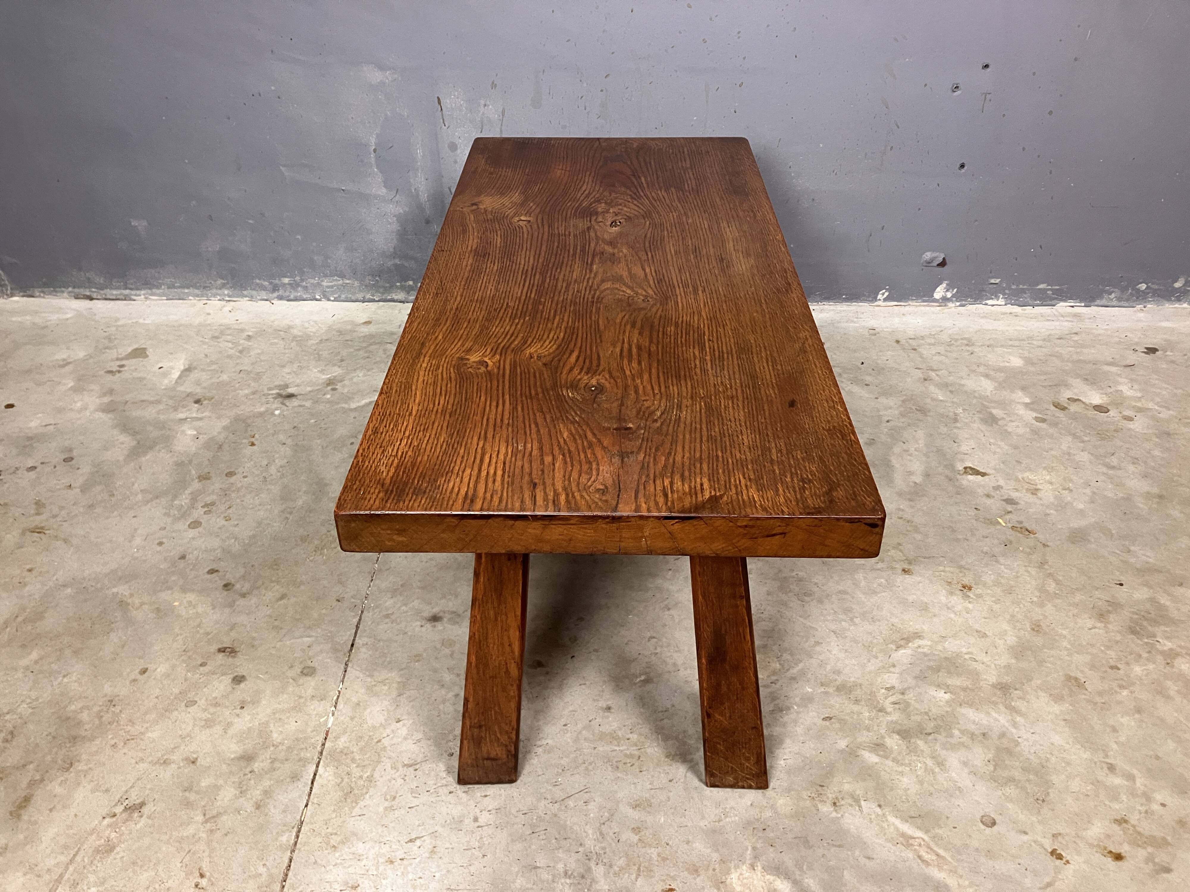 Table d'appoint brutaliste en chêne des années 70, table basse, banc