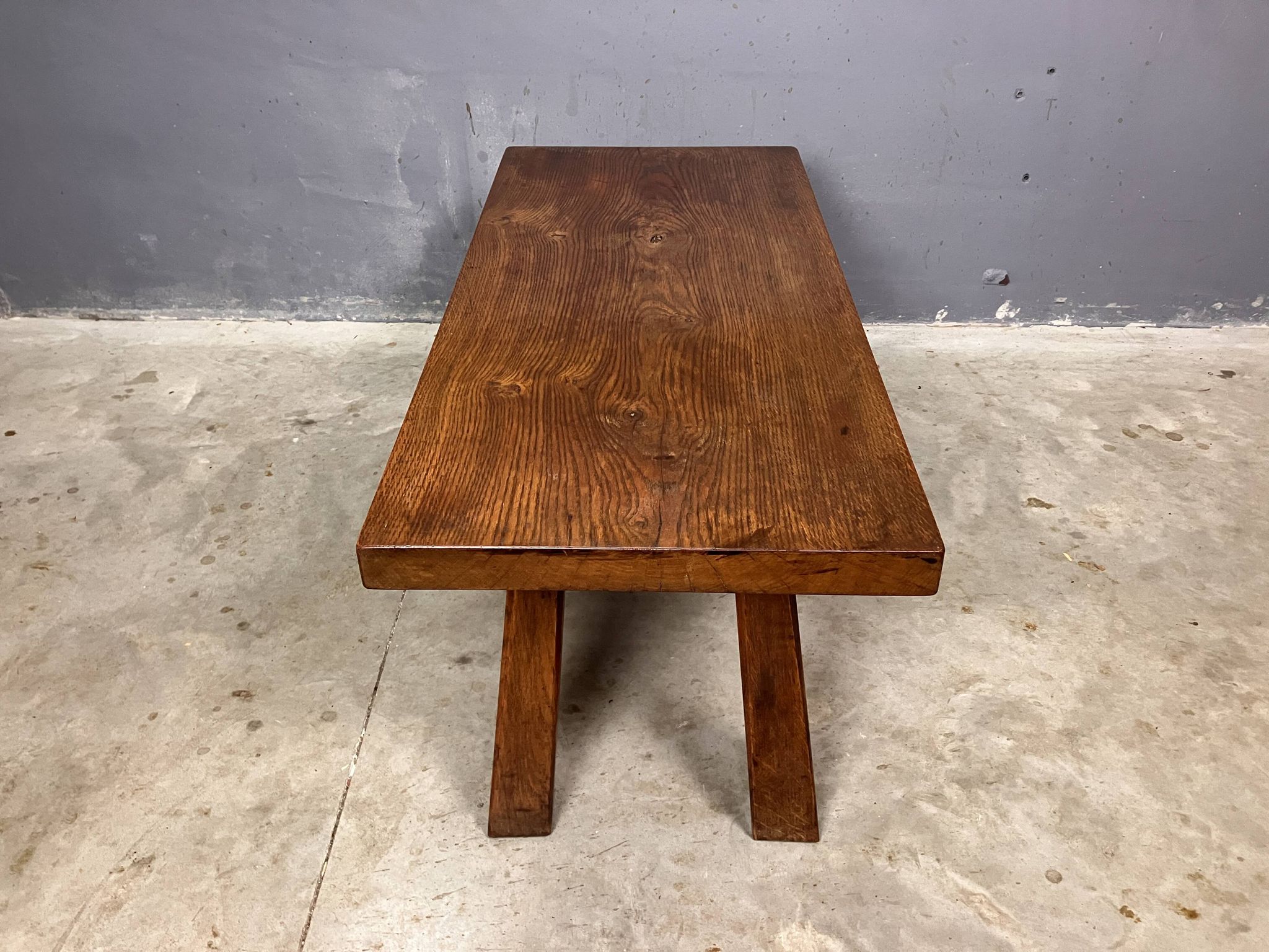 Table d'appoint brutaliste en chêne des années 70, table basse, banc