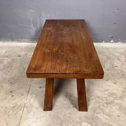 Table d'appoint brutaliste en chêne des années 70, table basse, banc