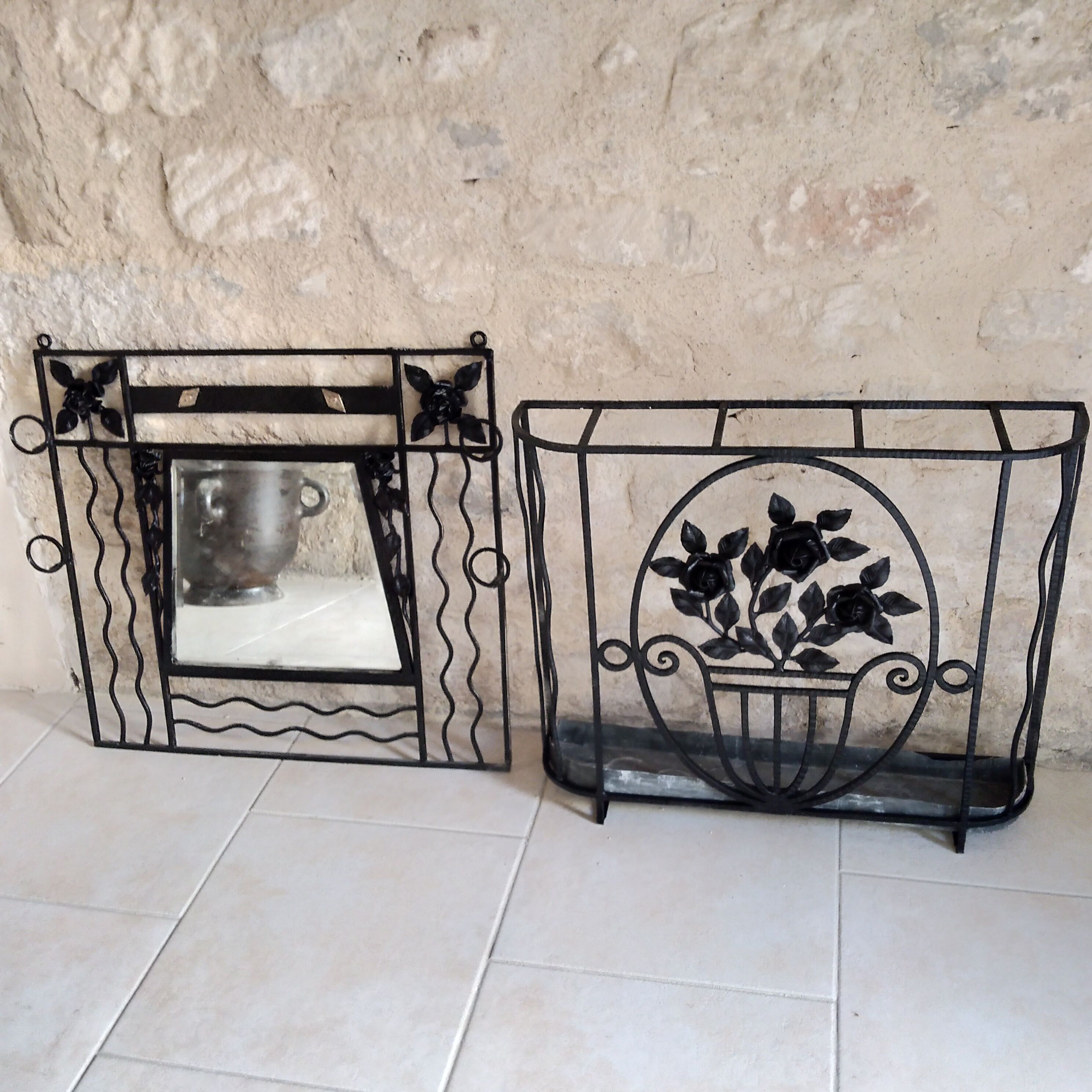 Art deco wrought iron coat holder
