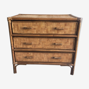 Vintage chest of drawers in bamboo and rattan