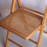 Set of 5 vintage folding chairs in beech and cane – Italy, 1970s