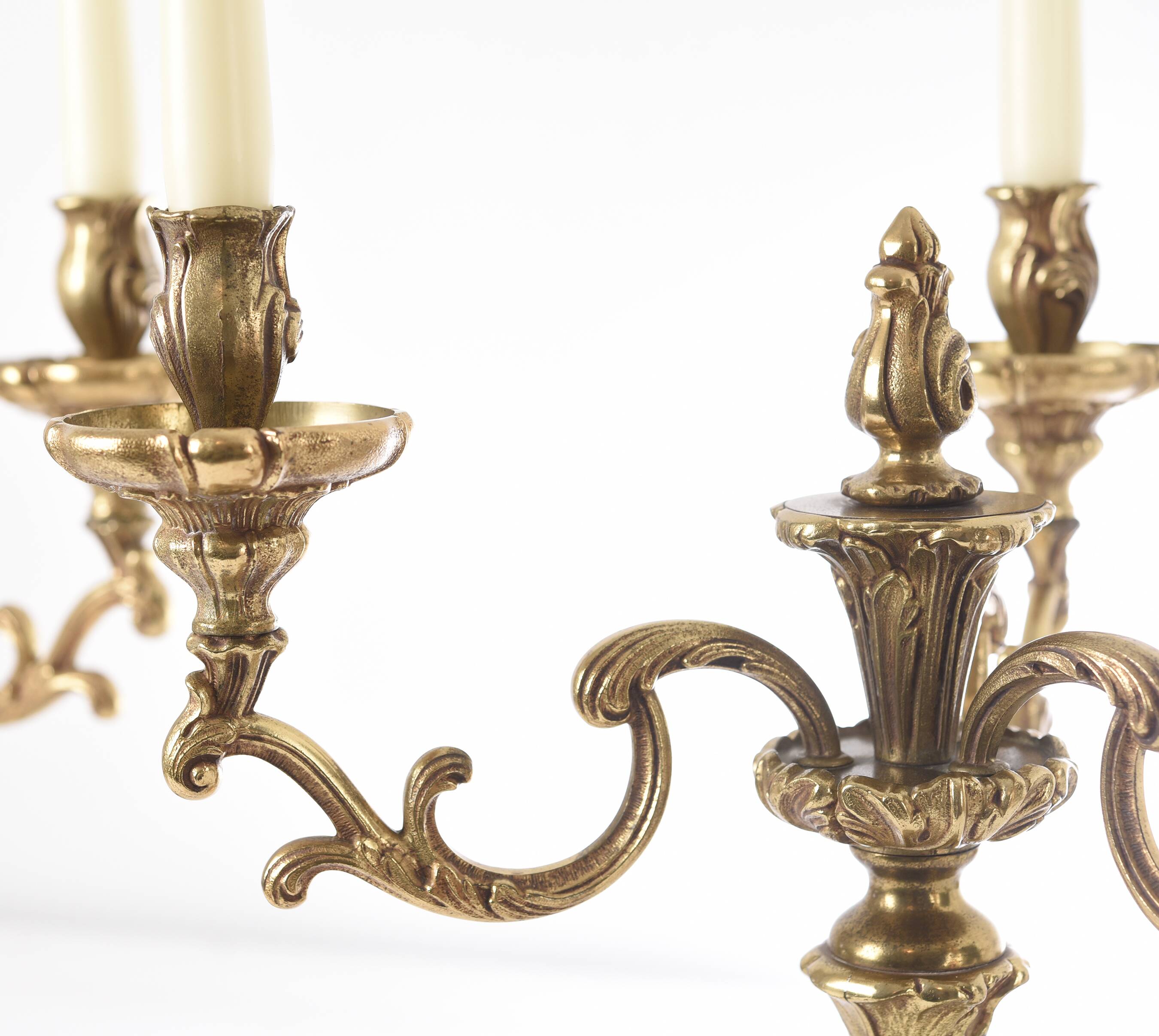 Pair of antique 6-arm bronze candelabras, 19th century