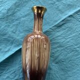 Soliflore vase in beige and gold glazed ceramic, numbered and vintage